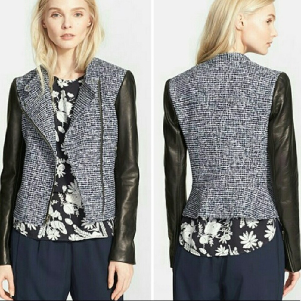 Thoery Tweed Moto Jacket with Lamb skin sleeves